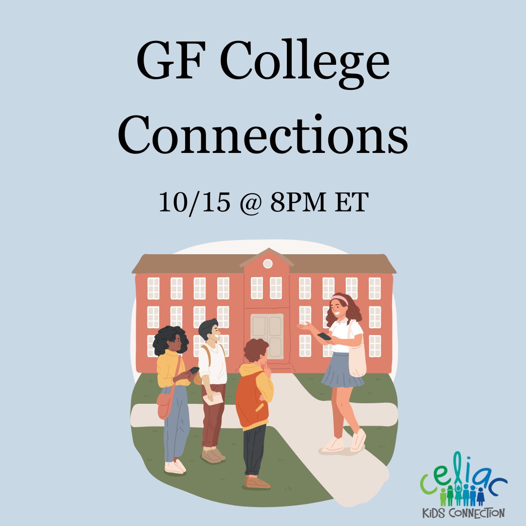 GF College Connections – October 15th at 8:00 PM ET
Join fellow college students for quarterly meetups to share experiences, tips, and strategies for navigating gluten-free living on campus. 

bostonchildrens.zoom.us/meeting/regist…