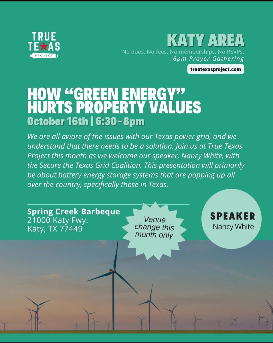 If you are near Katy, TX this Thursday and like to geek out on information, be educated on the threat of China, or just get informed so you can make the best decision about renewable energy..... come hear the presentation that will leave you knowing more than when you arrived.