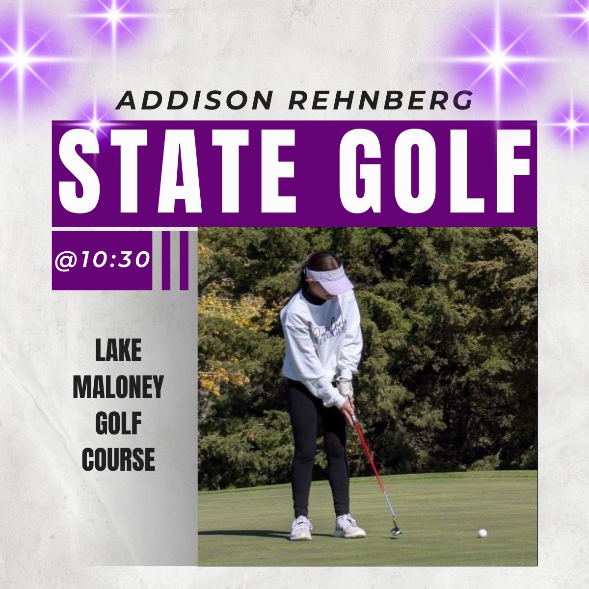 Addi Rehnberg takes on state golf today and tomorrow in North Platte. She tees off today around 10:30. Good luck to Addi! Go Dusters!