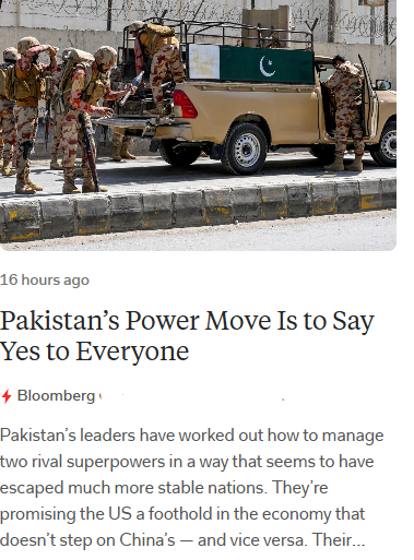 پاکستان کی ہر طاقتور کو خوش رکھنے کی پالیسی۔۔۔۔یس سر 
بلومبرگ