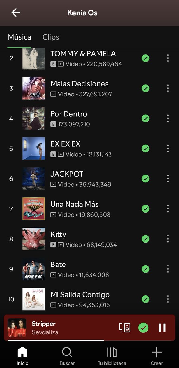 "JACKPOT" vuelve a superar a "Una Nada Más" y se convierte en la 6ta canción más popular de @KeniaOS en Spotify.
