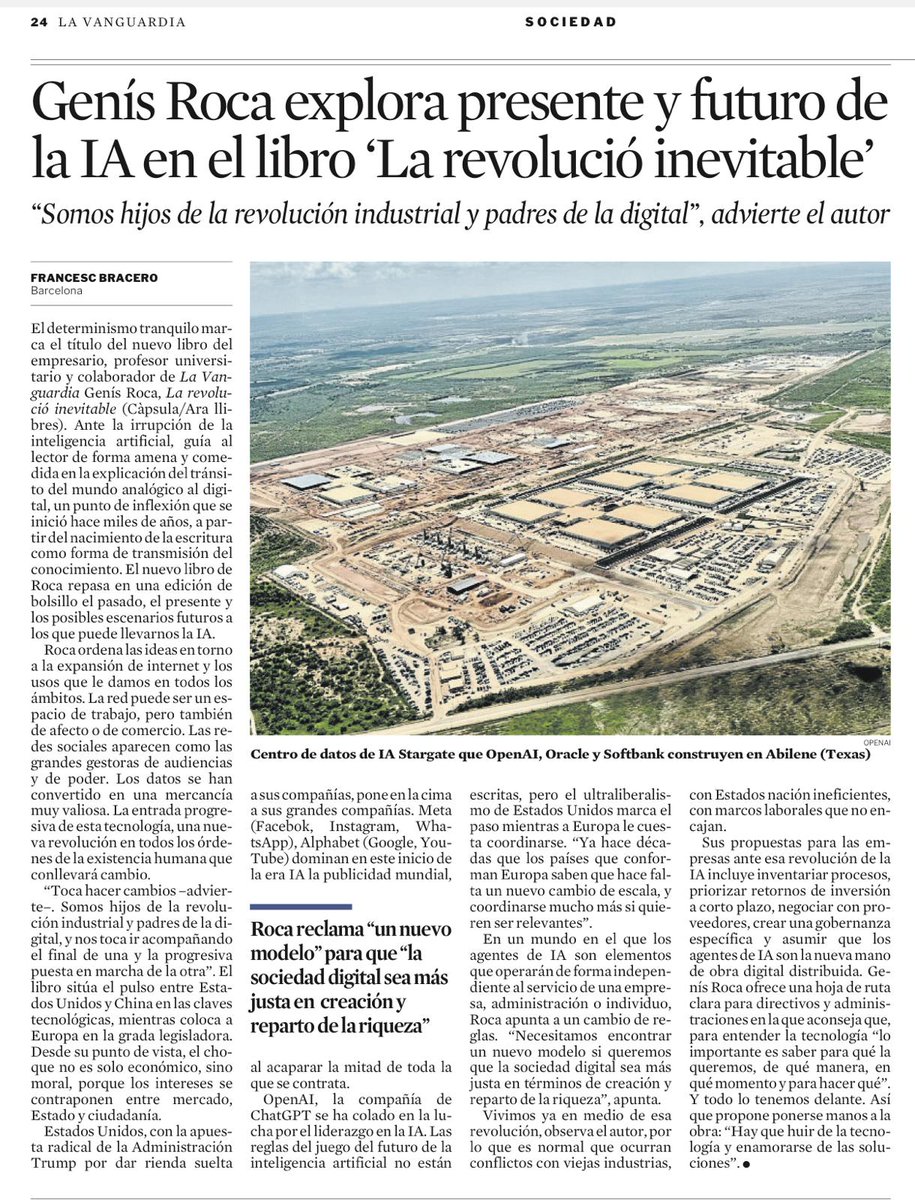 Genís Roca explora presente y futuro de la IA en el libro ‘La revolució inevitable’

lavanguardia.com/vida/20251013/…

Gràcies Francesc Bracero <a href="/fbracero1964/">Francisco Bracero</a>