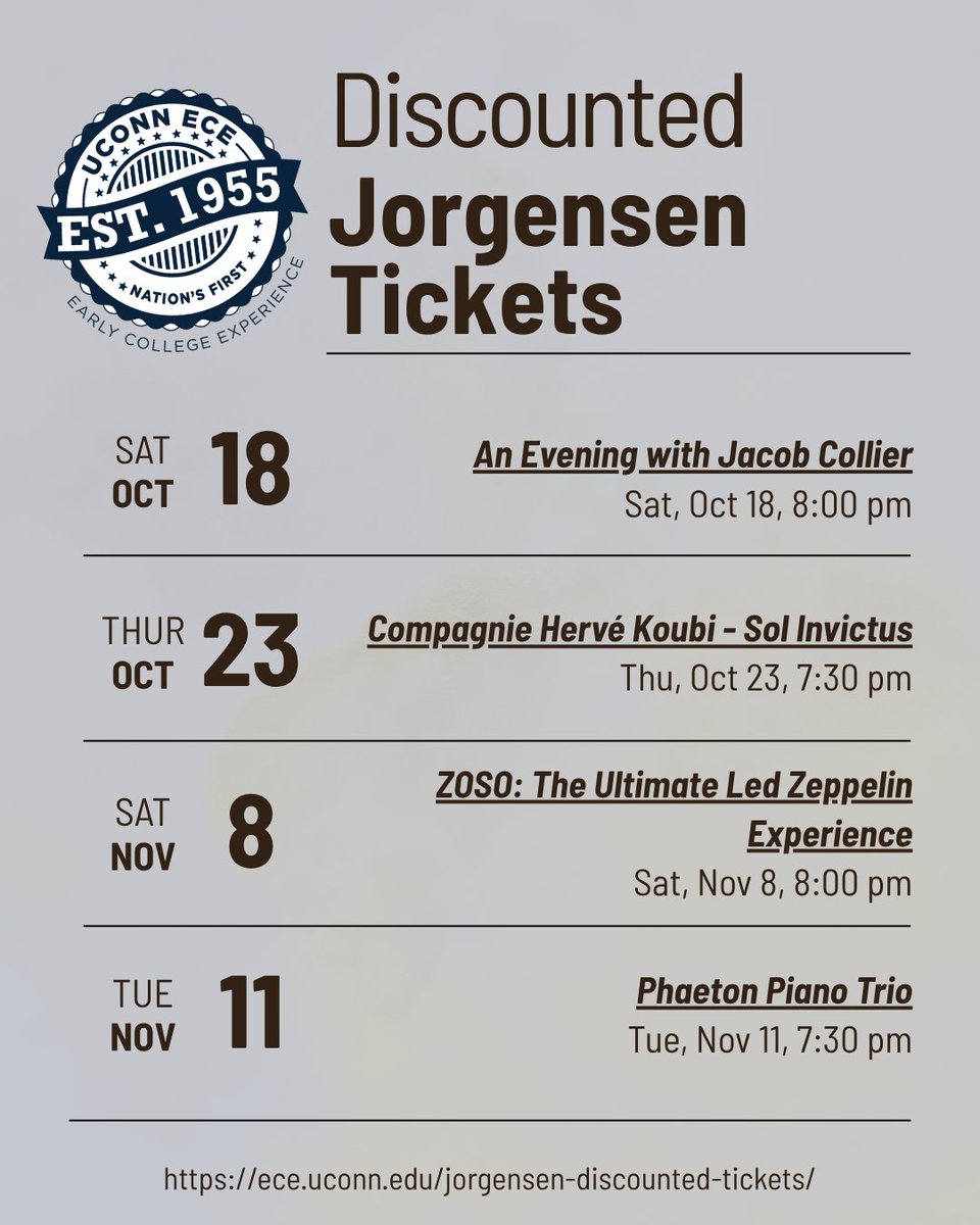 uconnece's tweet image. UConn ECE students &amp;amp; partners can enjoy free tickets to Jorgensen performances! Call 860-486-4226 with your UConn NetID to reserve. One free ticket per NetID; guest tickets available. 
ece.uconn.edu/jorgensen-disc…
#UConnECE