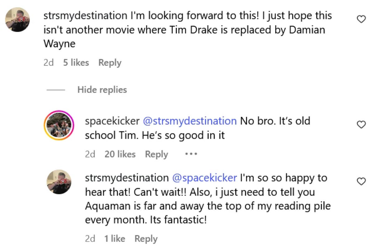I bring good news: Tim won’t be erased from the Knightfall movie! And they’re apparently drawing on “old school Tim”.
reddit.com/r/batman/s/5n0…