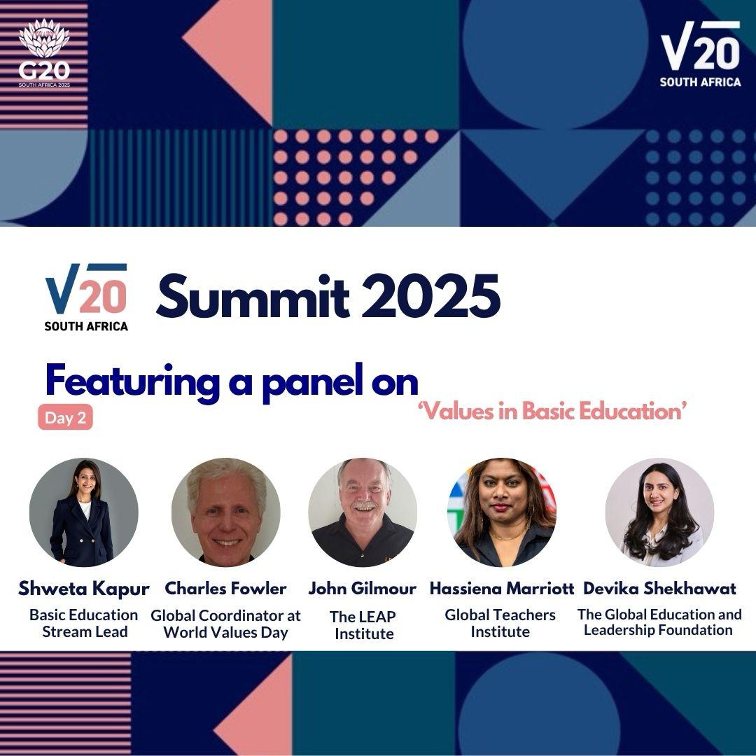 Join the #V20SouthAfrica Summit (16–17 Oct) for “Values in Education” — convened by Shweta Kapur, with Dr. Njeri Mwagiru &amp; panelists from GTI, LEAP, <a href="/tGELF/">tGELF</a>  &amp; Human Values Foundation.

📍UCT GSB + Online | 11H00

#V20Summit #ValuesInEducation #EthicalLeadership #UbuntuInAction