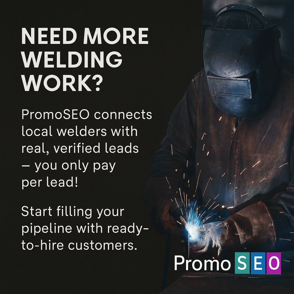ukpromoseo's tweet photo. PromoSEO are a pay per lead specialists agency for welders!
Need more welding work? PromoSEO connects local welders with real, verified leads. Start filling your pipeline with ready-to-hire customers.
👉 https://t.co/hP0XWDCnHg
#LeadGeneration #Welders #PayPerLead #PromoSEO https://t.co/UwdnCWApQS
