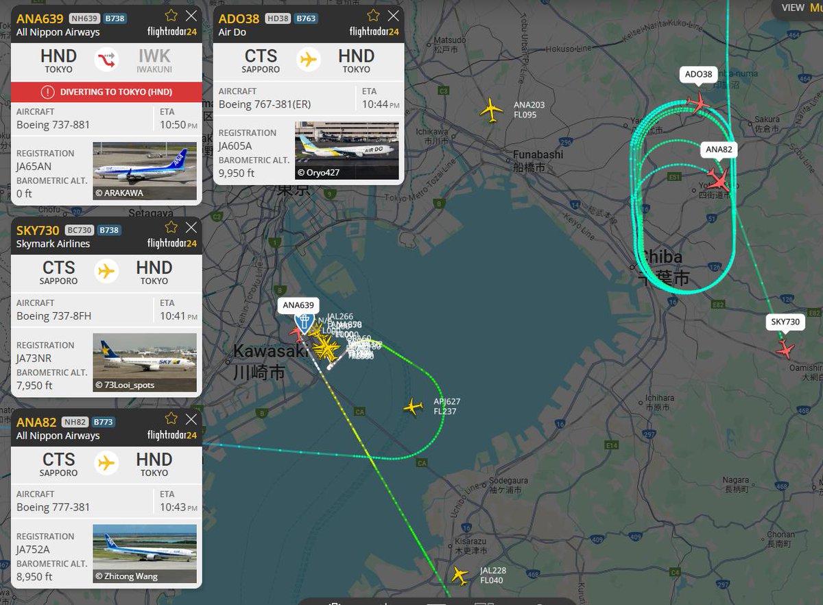 haneda__rjtt's tweet photo. NH639　羽田に戻り滑走路上で動かず
着陸は34Rのみで大混雑中
終電に間に合わない・・・か？ https://t.co/seBBW7Jpbg