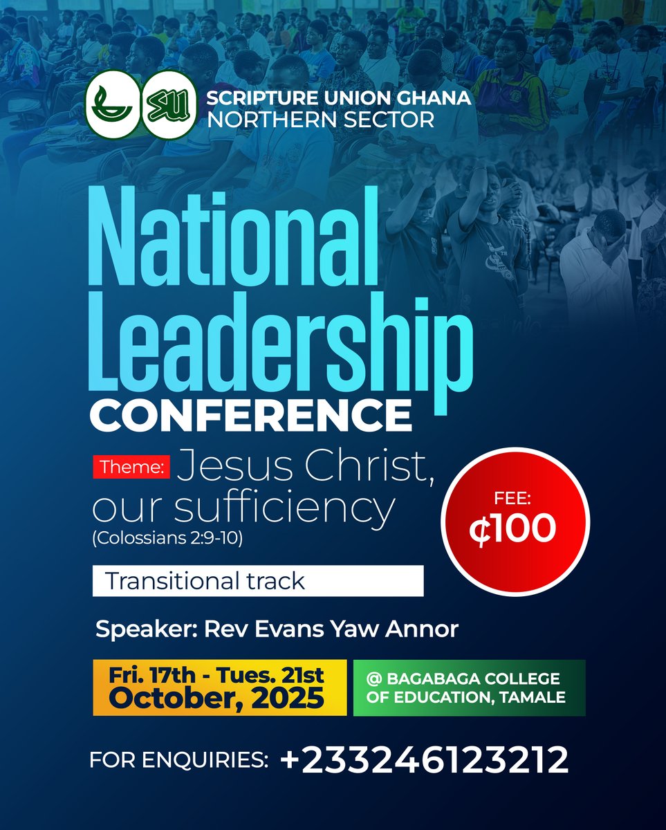 SUPPORT NLC 2025 IN PRAYER &amp; GIVING

The Scripture Union Ghana is hosting NLC, a life-transforming conference to raise godly student leaders.

We invite you to join us in prayer and support this mission to equip young leaders for Christ and for the nation. God bless you.