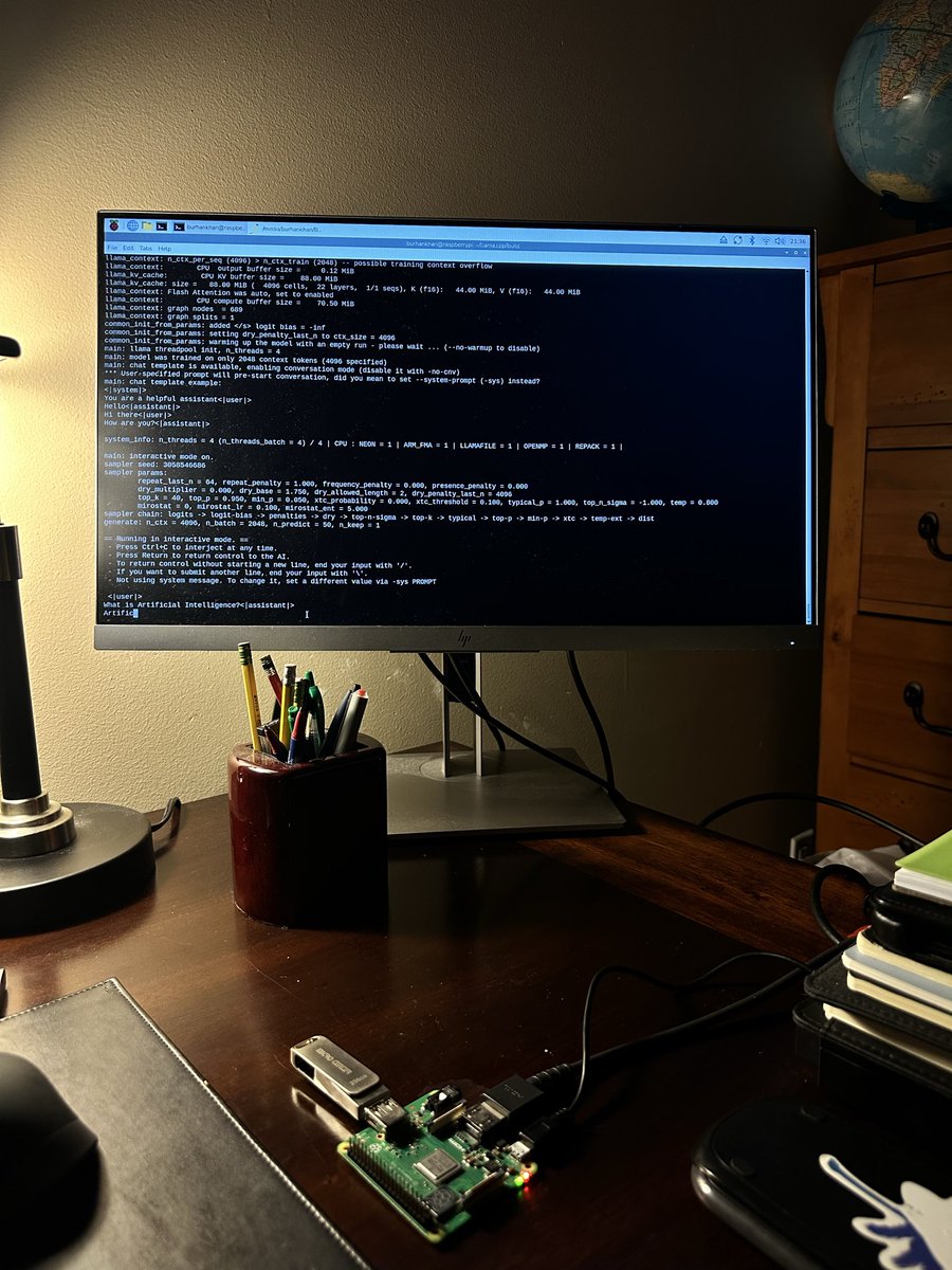 xXBalijahXx's tweet photo. Hosted a local LLM on my Raspberry Pi 3 (512 MB RAM) over the weekend. The end result? 32.5 minutes to generate 50 tokens and a burn mark on my desk 😭 https://t.co/EBOQtJeeny