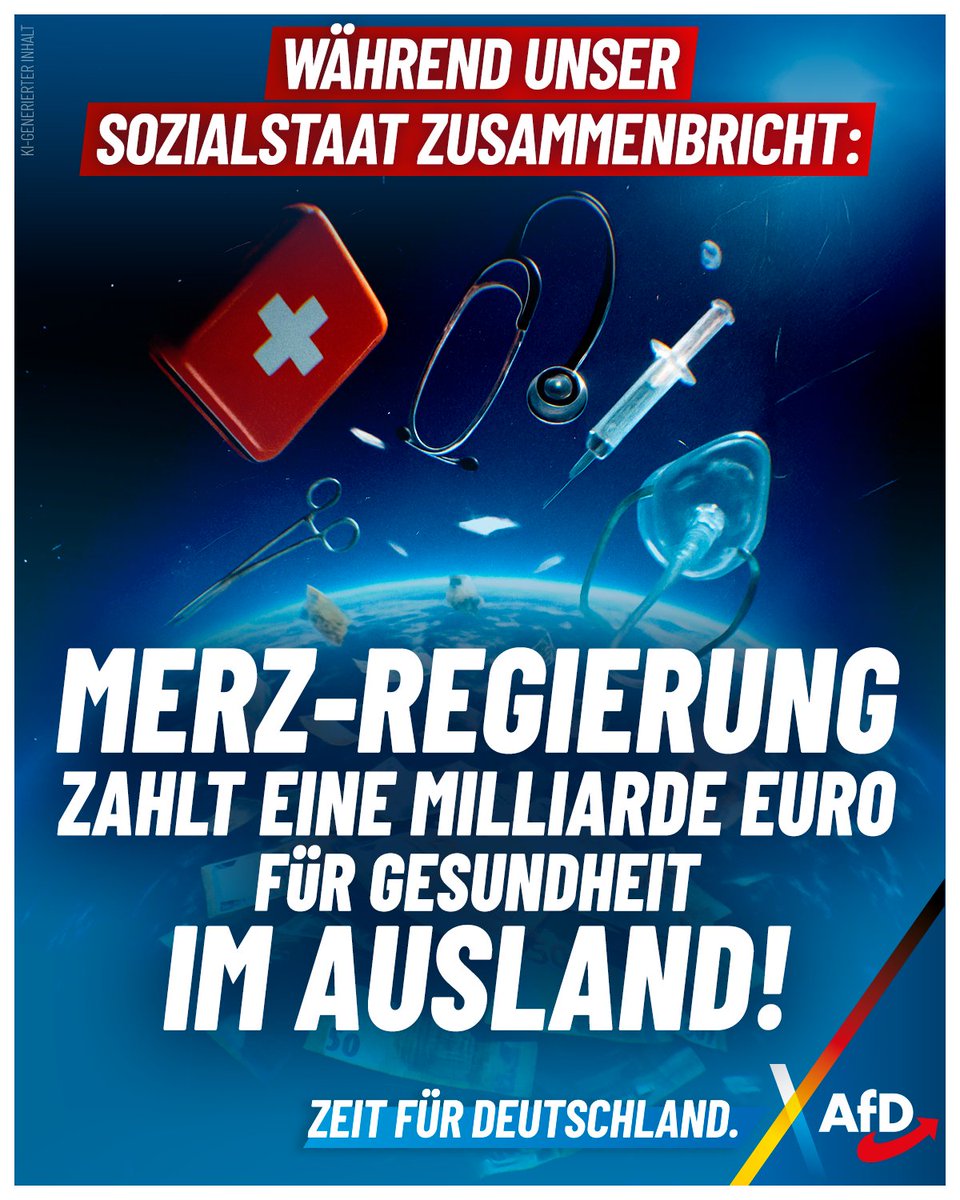 Der deutsche Steuerzahler wird wieder zur Melkkuh! Die CDU-Regierung zahlt Milliarden für Gesundheit ins Ausland, während die Sozialbeiträge steigen und Leistungen gestrichen werden. Mit uns in der Regierung stehen wieder die Interessen der Bürger im Vordergrund.