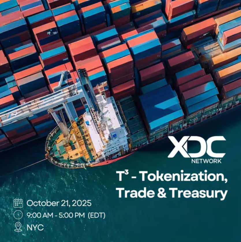 XDCNetwork's tweet image. XDC Network Presents: T³ – Tokenization, Trade & Treasury | New York City
On October 21, industry pioneers and financial leaders will gather for T³ - Tokenization, Trade & Treasury, a full-day event exploring the evolution of digital assets and institutional finance.
Find…