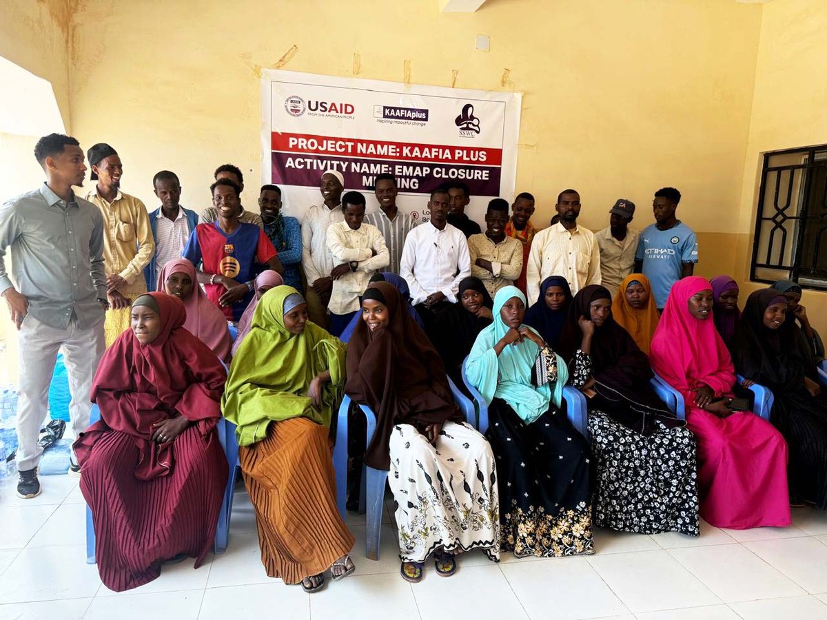 S_S_W_C's tweet image. Empowering Change, Promoting Equality
Today, #SSWC held a Closure Meeting for 20 men and 20 women from 16 IDP camps in Baidoa who successfully completed 16 and 8 weeks of transformative training under the #KAAFISplus Project.