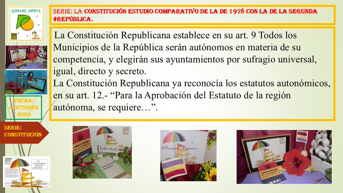 DIARI_OPINA's tweet image. 854768.- #AZPOR®.- @DIARI_OPINA
En @Imagen el Art. 9
Los #municipios de la #República serán autónomos en materia de su #competencia
Y en el art. 12 reconoce los #estatutos #Autonomicos

#14Abril #Cataluña #PaisVasco #Galicia #NFT