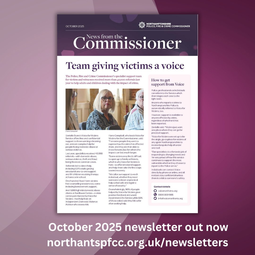 Read the latest edition of the <a href="/NorthantsOPFCC/">NorthantsOPFCC</a> newsletter, where the lead feature is an article on the work Voice has done to help adults and children dealing with the impact of crime.

Give it a read now here: orlo.uk/ULe33