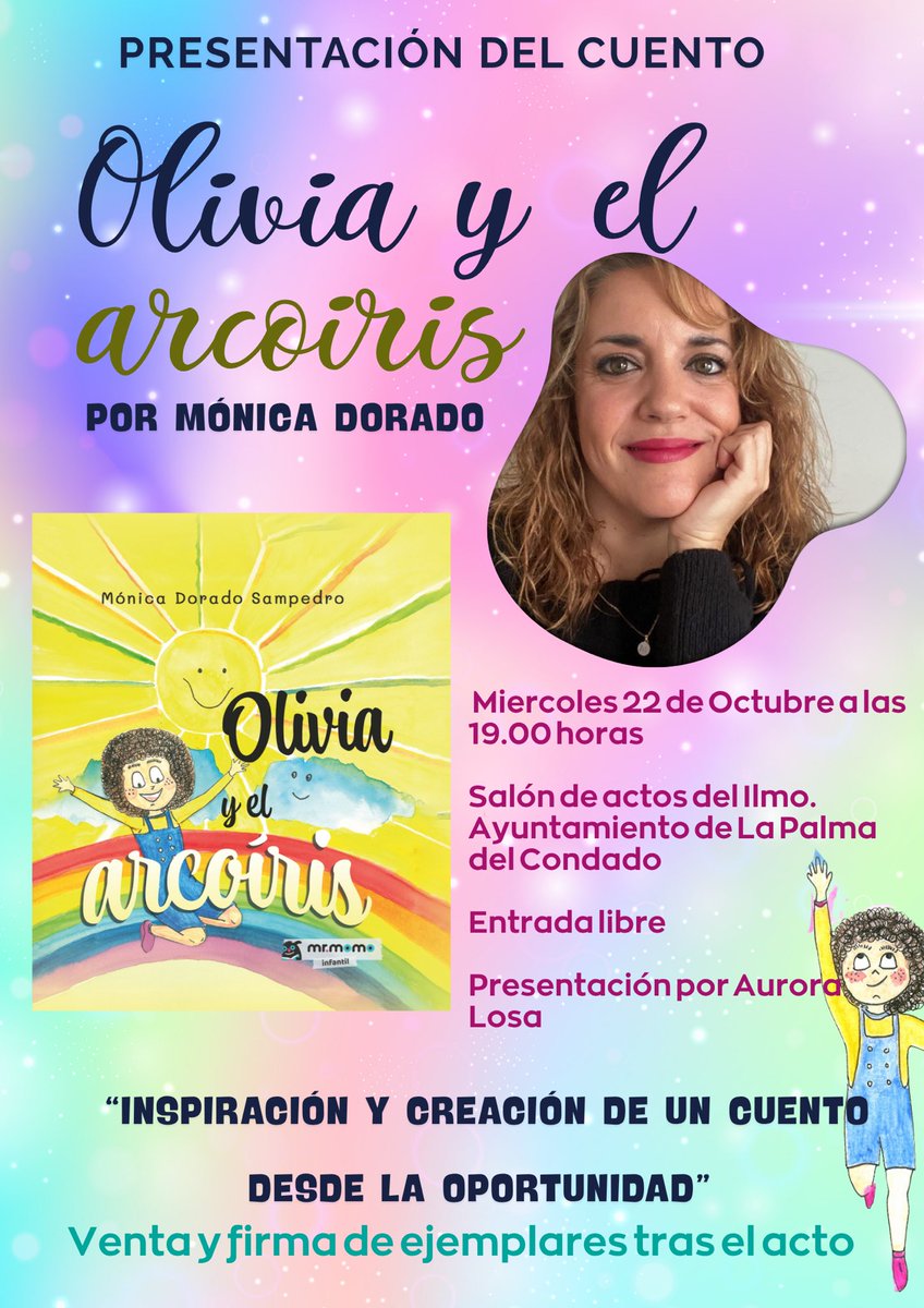 ¡Un sueño que se hace realidad! 🌈
Con el corazón lleno de emoción, te invito a ser parte de un momento muy especial: la presentación de mi primer cuento, Olivia y el arcoíris, una historia que he escrito e ilustrado con todo mi cariño