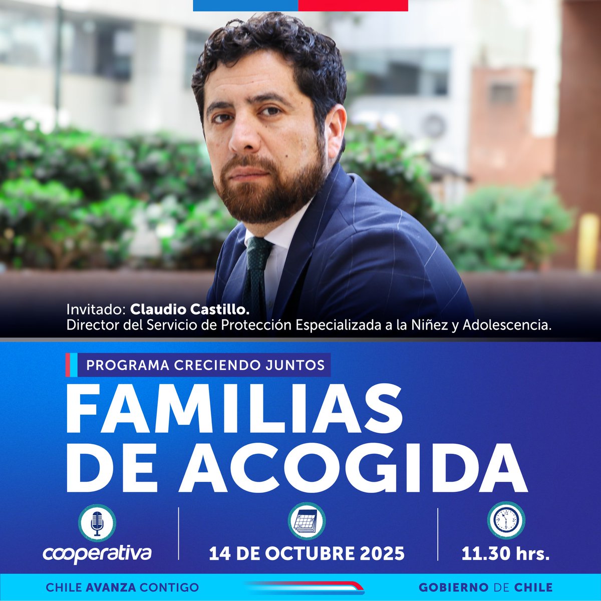 MARTES 14/10 a las 11:30 am por radio <a href="/Cooperativa/">Cooperativa</a> y RRSS @ChileCreceMás, un nuevo programa de 𝗖𝗥𝗘𝗖𝗜𝗘𝗡𝗗𝗢 𝗝𝗨𝗡𝗧𝗢𝗦 📍FAMILIAS DE ACOGIDA📍
Para tus preguntas escríbenos al WhatsApp +569 7888 0770, comenta en la transmisión por FB Live, YT e IG.
