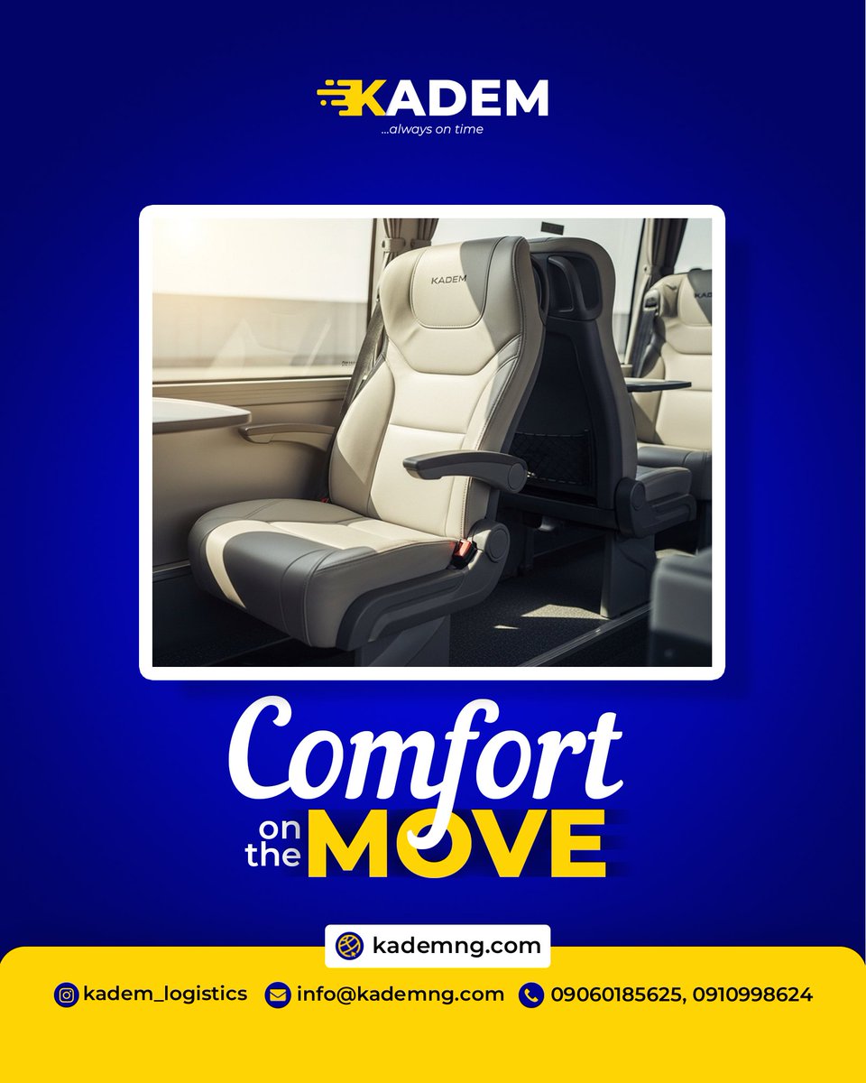 kademlogistics's tweet photo. Why rush into your day already tired? With Kadem, every ride is a moment of calm — a space to breathe, relax, and prepare for a great day ahead. Because comfort isn’t luxury… it’s your right. Book your ride today and start your mornings differently.

#ComfortOnTheMove #kadem https://t.co/qeswa25AYO