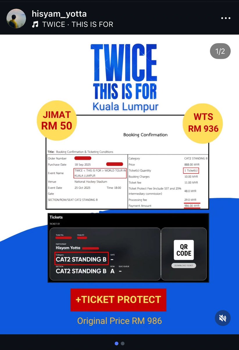dnlrsli's tweet photo. Hi gaiss. Kawan aku nak let go ticket Standing B #TWICEinKL #TWICEinMY . Harga RM936 (with Ticket Protect). Discount RM50. 

Reason? Kena hasut VIP Standing B https://t.co/XGMODPanWf