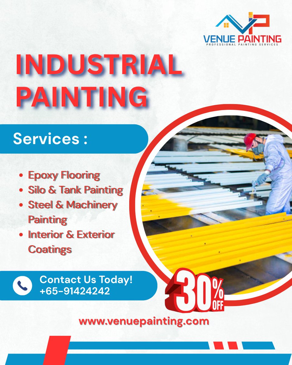PaintingVe35572's tweet image. 🏭 Industrial Painting Services in Singapore

✅ Factory &amp;amp; Warehouse Painting
✅ Machinery &amp;amp; Floor Coatings
✅ Epoxy &amp;amp; Anti-Corrosion Paints

📞 Call/WhatsApp: +65-9142 4242
🌐 Visit: venuepainting.com
#VenuePainting #IndustrialPainting #EpoxyCoating #FactoryPainting