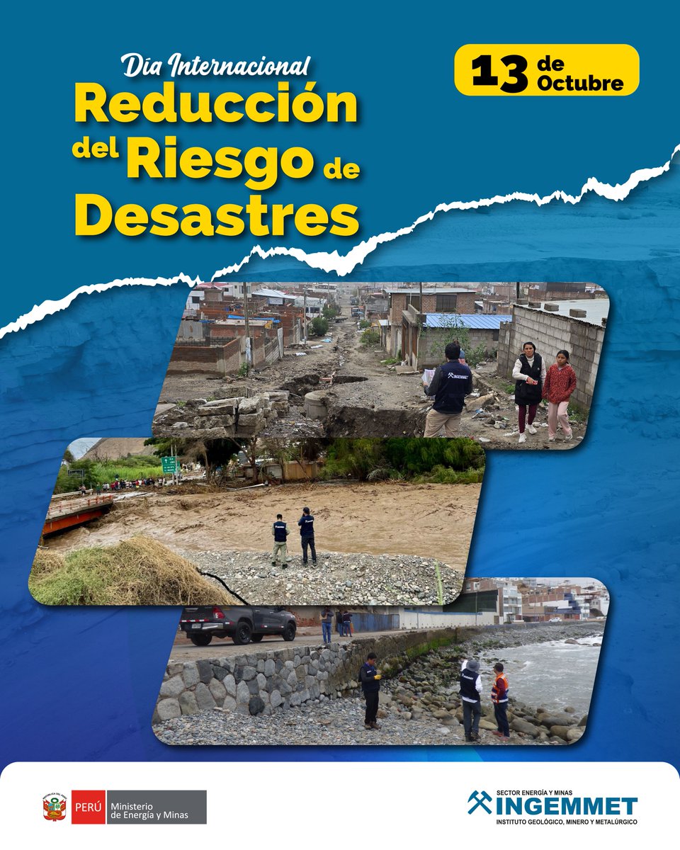 🌍 Hoy conmemoramos el Día Internacional para la Reducción de Desastres.

Desde el Ingemmet, como Servicio Geológico del Perú, trabajamos en la identificación, monitoreo y estudio de los peligros geológicos que pueden afectar a nuestras comunidades.

#ReducciónDeDesastres