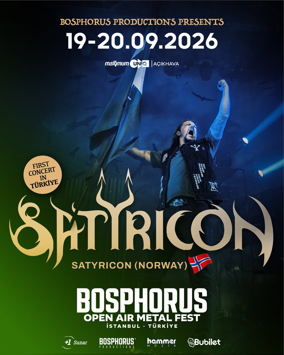 🇳🇴 Satyricon, pioneers of Norwegian Black Metal, will be on the Bosphorus Open Air Metal Festival stage for their first Türkiye concert in 2026! 🔥

Bosphorus Open Air Metal Fest 2026'nın ilk grubu Norveç efsanelerinden SATYRICON!  

🎫Biletler: <a href="/bubiletorg/">BuBilet</a> <a href="/HammerMuzik/">Hammer Muzik</a>