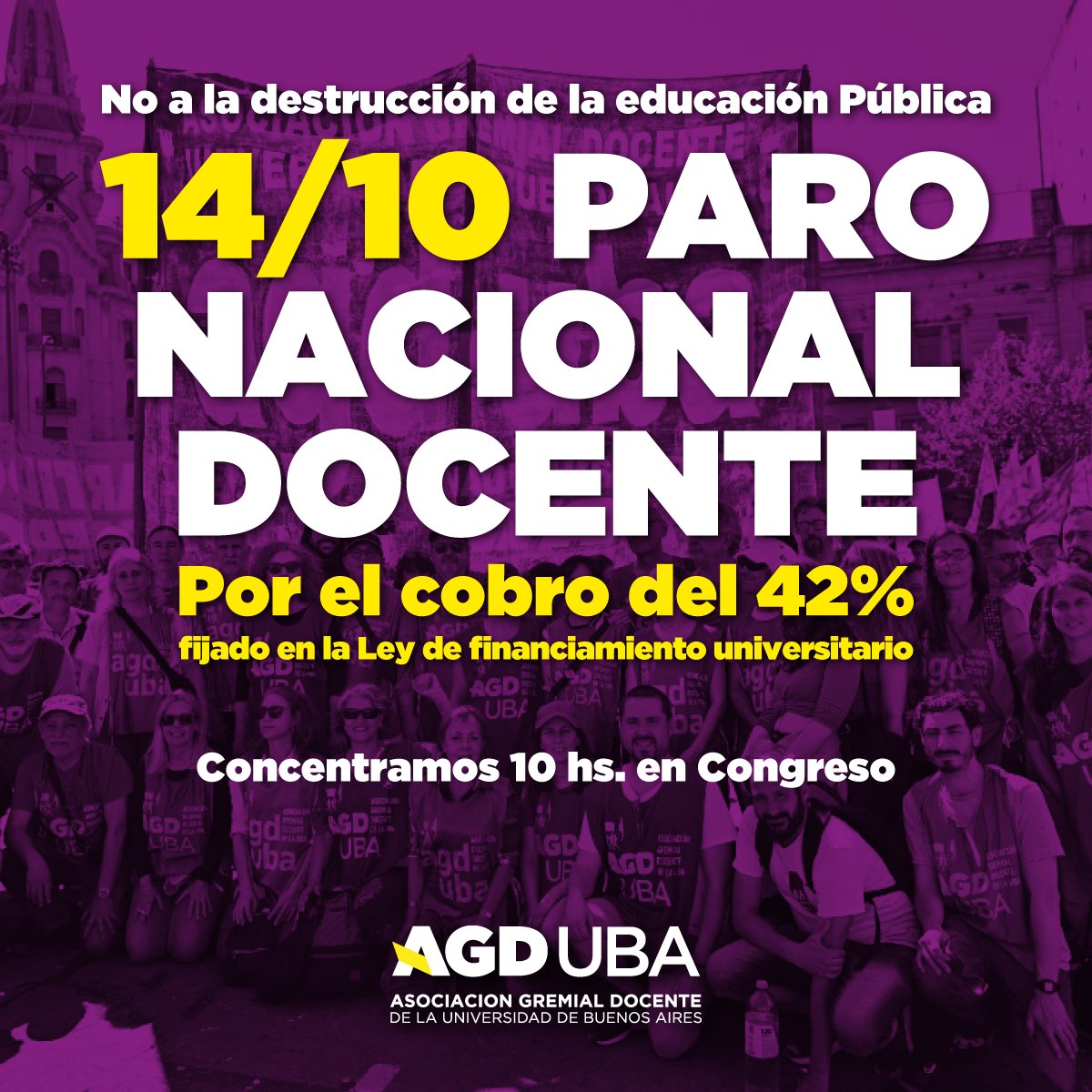 Este martes 14/10, todxs al paro nacional en defensa de la universidad, por el inmediato cobro del 42% de aumento, el presupuesto universitario y paritarias ya!
10 hs. concentramos en Congreso