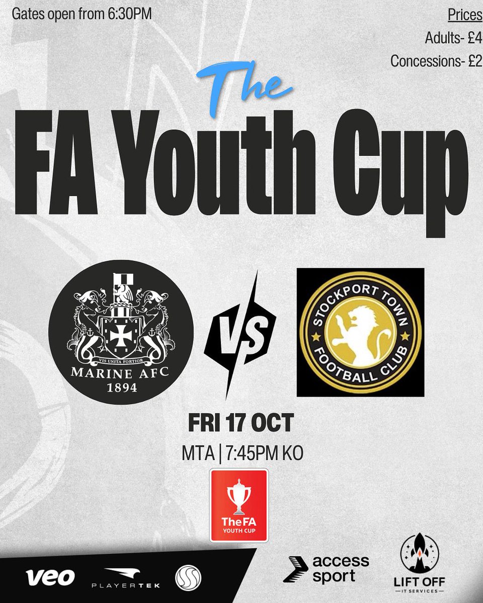 MarineAFC's tweet image. 🏆 Can our Young Mariners go further in the FA Youth Cup than EVER BEFORE?
If anyone came to the last cup game, you'll know how great they were and that the atmosphere was amazing.
They do it all again this Friday at the MTA so no excuses to come and support the lads.