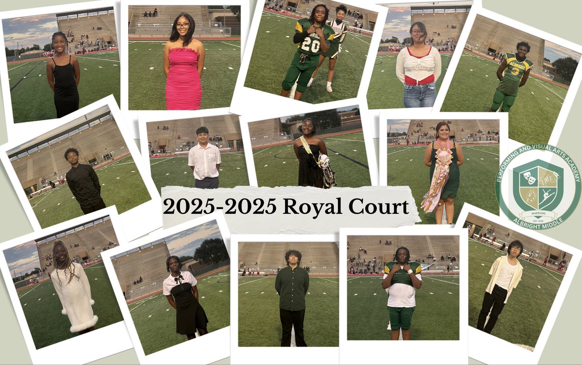 AlbrightMS's tweet photo. 🎉 Crowns, smiles, and lots of Warrior pride! Congratulations to our Homecoming Court and winners for 2025. 💚💛 #HocoWeek #WarriorPride
@AliefISD @Alief_Athletics https://t.co/NbnUic6pOc