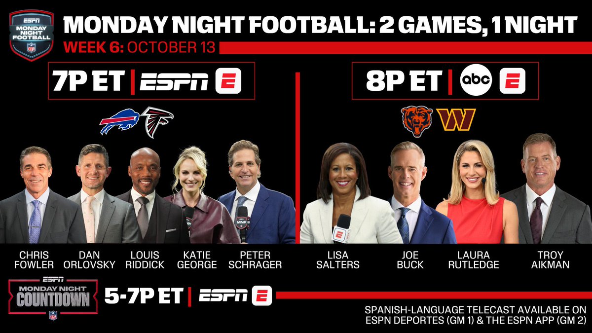 Monday Night Football closes out Week 6 with double the #NFL action🏈