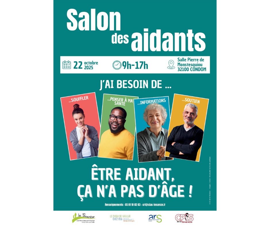 📣 L'Association ADMR Ténarèze-Lomagne
sera présente au Salon des aidants qui se tiendra à
Condom ❗
Venez nous rencontrer sur notre stand ! 🙂

📆 Mercredi 22 octobre 2025
🕙 9h-17h
🌎 Salle Pierre de Montesquiou 32100 CONDOM

<a href="/ADMRun/">ADMR</a>  @gersledepartement
#aidants #followers