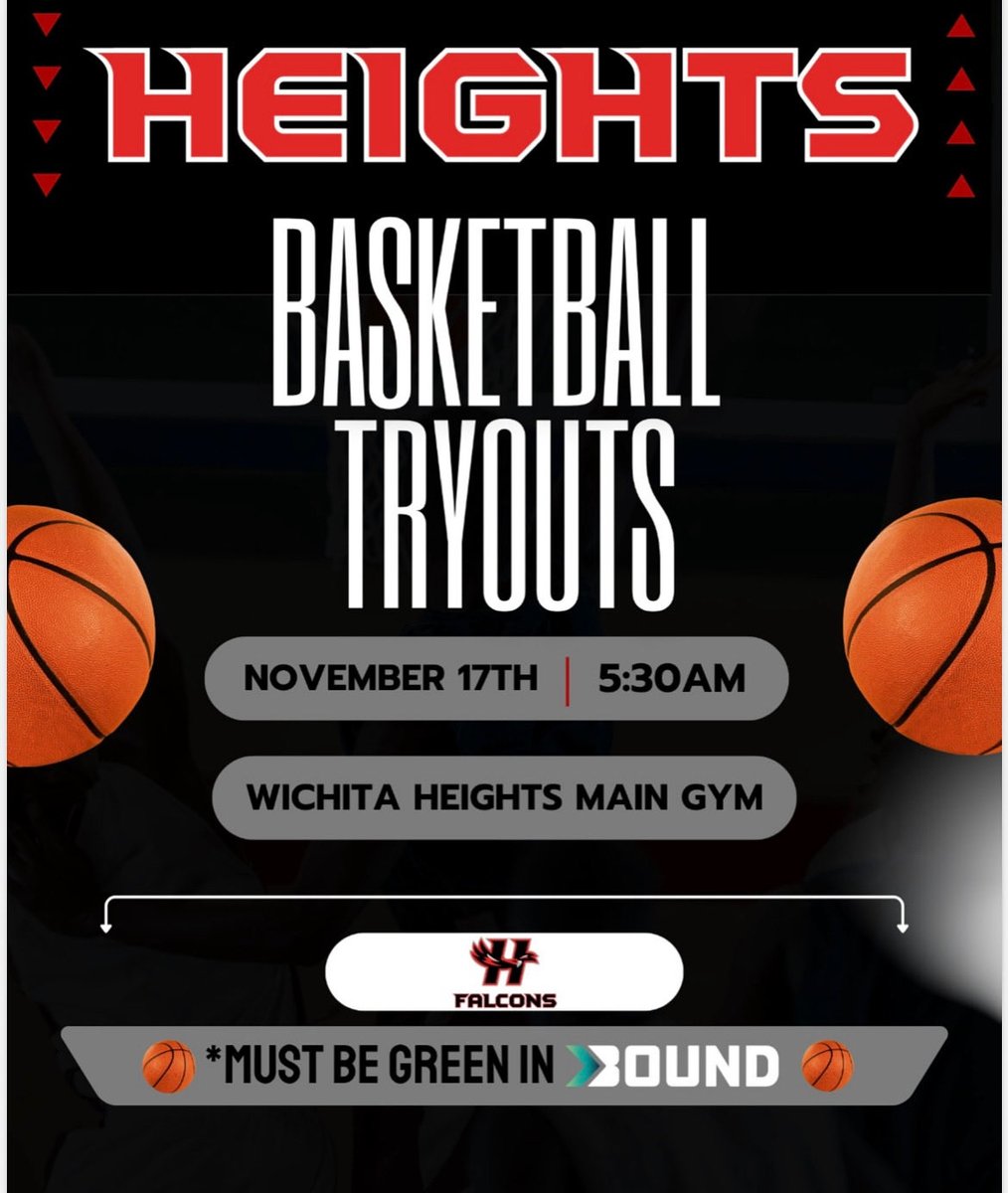 Hts_Hoops's tweet photo. Rise and grind, Falcons! π Tryouts start Nov 17 | 5:30AM | Main Gym β letβs work! π₯ #HeightsHoops #FalconFamily https://t.co/n4fVKk3HoM