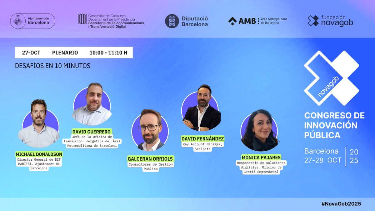 ⚡ En #NovaGob2025 llega el Desafío en 10 minutos: cinco ponencias breves para inspirar la innovación pública desde distintos ángulos.

Con <a href="/mickdonaldson/">michael donaldson</a> , David Guerrero, Mónica Pajares, Galceran Orriols y David Fernández.

🔗 congreso.novagob.org