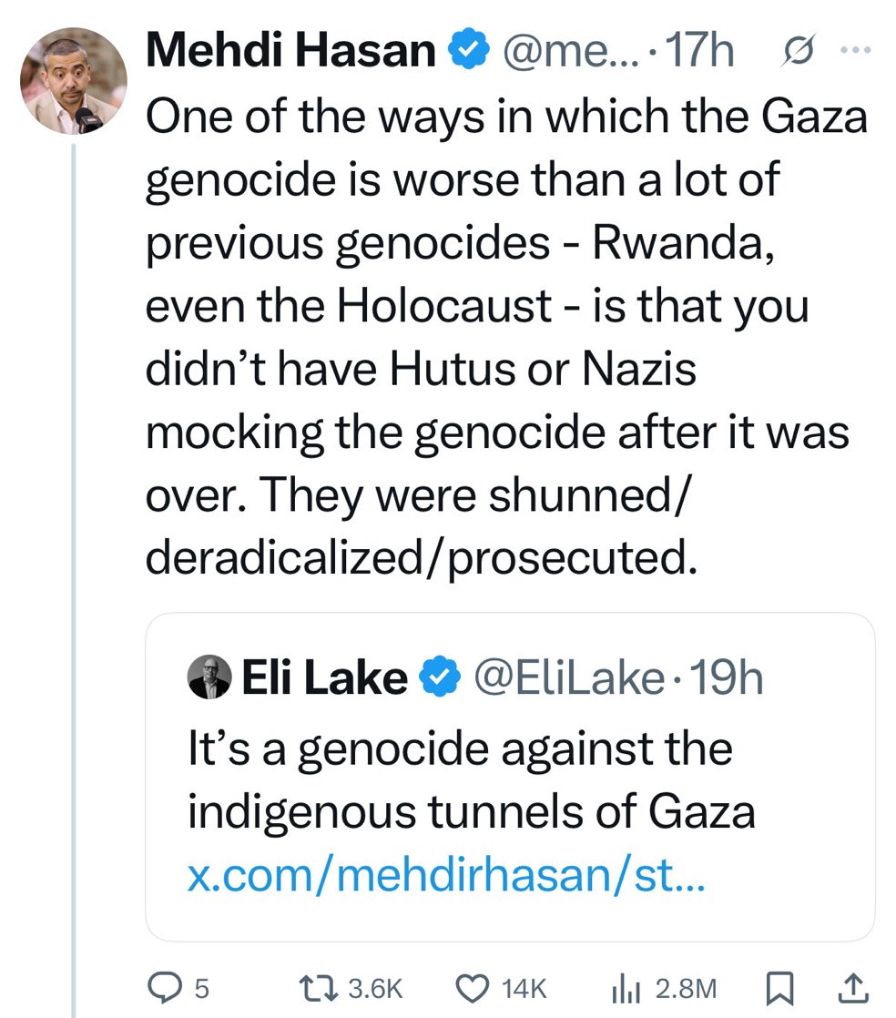 Could the jews have surrendered to stop the holocaust? Could the Tutsi/Hutu have stopped the genocide by surrendering ?

<a href="/mehdirhasan/">Mehdi Hasan</a> has
lost perspective completely.