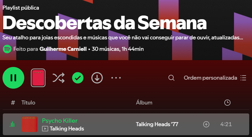 gcarniell's tweet photo. e o @SpotifyBrasil que me indicou como "descoberta" a música que tava tocando na festa quando eu perdi meu BV kkkkk https://t.co/aqzJNd6bud
