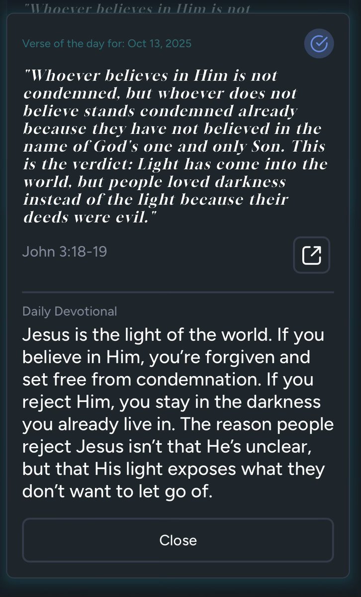 knowhimapp's tweet image. A beautiful devotional today in the KnowHim App.
John 3:18-19 comes after one of the most famous verses in scripture, John 3:16.