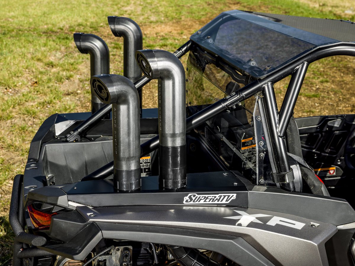 superatvtweet's tweet image. 🤿 The thrill of mud pits, rivers, and swampy waters is what we live for. How do we do it without sacrificing our machines? #SuperATV’s #PolarisRZR XP Depth Finder™ Snorkel Kit. It raises your air intake and output, keeping your clutch, engine, and crankcase from flooding. 😎👍