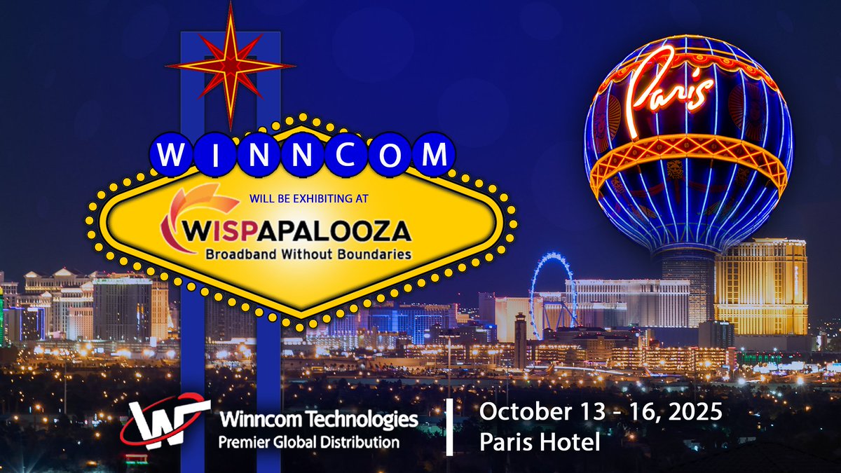 WinncomTech's tweet image. Winncom Technologies is exhibiting this week at WISPAPalooza 2025 with our friends @Transtector @Nokia @CambiumNetworks @TaranaWireless @Nomadixinc @viaPhoton ESPi, SIAE, @9dotsrl @MikroTik_com & @IntracomTelecom
📍 Booth #348
Set up a meeting: ow.ly/O7nn50WXuKO