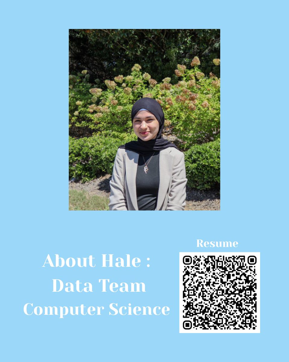 This week we are highlighting data team member, Hale Akbas! She’s a computer science major who is exploring opportunities in computer science, data science, software engineering, and analytics. Scan the provided QR code to view her resume!