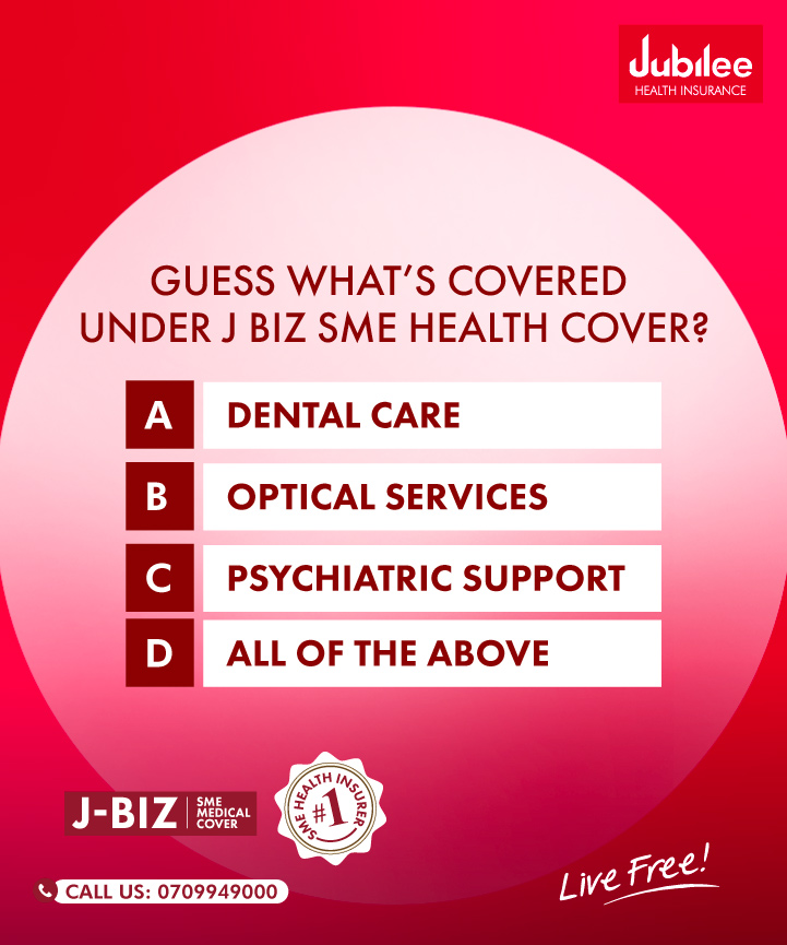 Think you know our J Biz SME health cover? ​

Let’s test that boss brain ​
Drop your answer in the comments, no peeking on Google!​

(Hint: J Biz SME Health Cover keeps your team covered from A to Z )​

#JBizSMECover #JubileeHealth #LiveFree