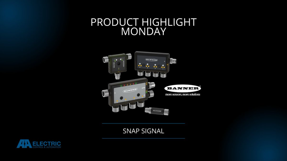 AAElectric's tweet image. Product Highlight Monday is here! Today we are highlighting Banner&apos;s Snap Signal Series. Snap Signal is an easily deployable, complete portfolio that delivers actionable machine data from across your factory. Connect with us to learn more! #banner #distributors