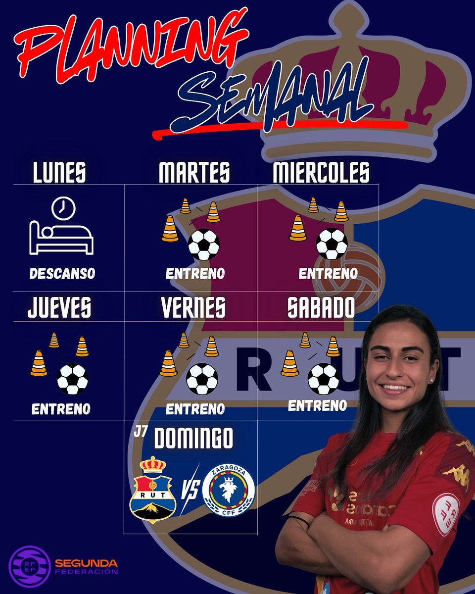 📝 PLANNING SEMANAL.

🏃 Entrenamientos:
▪️ Martes
▪️ Miércoles
▪️ Jueves
▪️ Viernes
▪️Sábado 

⚽️ DÍA DE PARTIDO: DOMINGO

⚔️ Rival: <a href="/zaragozacff/">𝗭𝗮𝗿𝗮𝗴𝗼𝘇𝗮𝗖𝗙𝗙</a> 

❤️💙 ¡A POR UNA NUEVA SEMANA, ARRIBA UNIÓN! ❤️💙