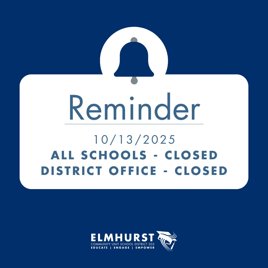 Reminder: All District 205 schools and offices will be closed on Monday, Oct. 13. 
ㅤ
#WeAreD205