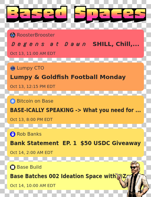 BitHomepage's tweet image. Be based, join these spaces hosted by @RoosterBroost3r @lumpyonbaseCTO @BTC_On_Base @banksonbase @buildonbase