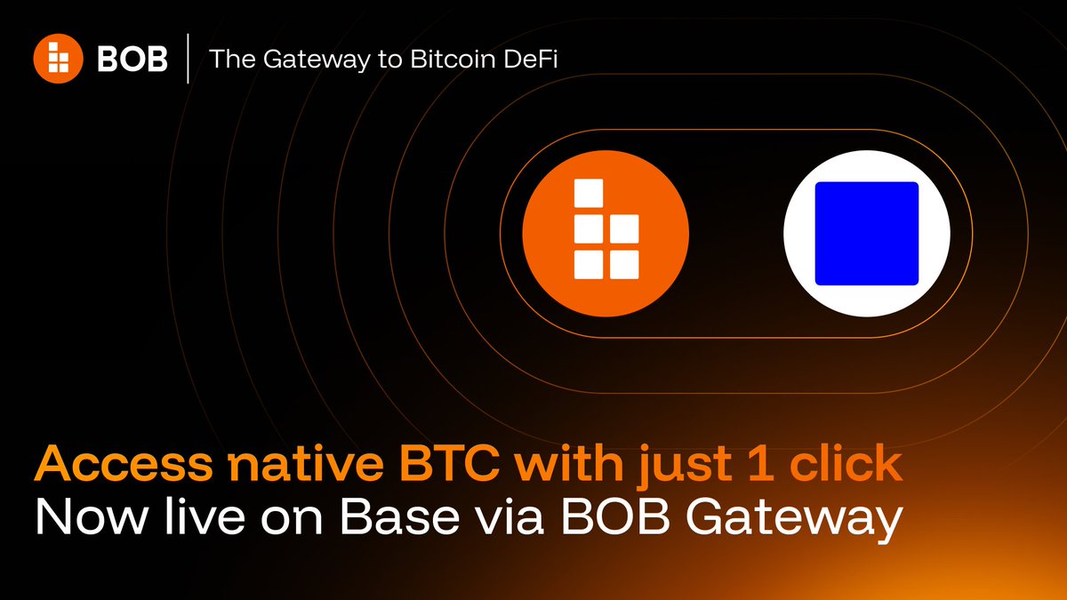 build_on_bob's tweet image. BOB and @LayerZero_Core bring 1-click access to native BTC to @Base.
🟠 Users bridge securely to and from Bitcoin in a single transaction.
🟠 Apps can integrate the BOB Gateway SDK for 1-click access to native BTC’s vast liquidity.
Try it now: app.gobob.xyz/gateway