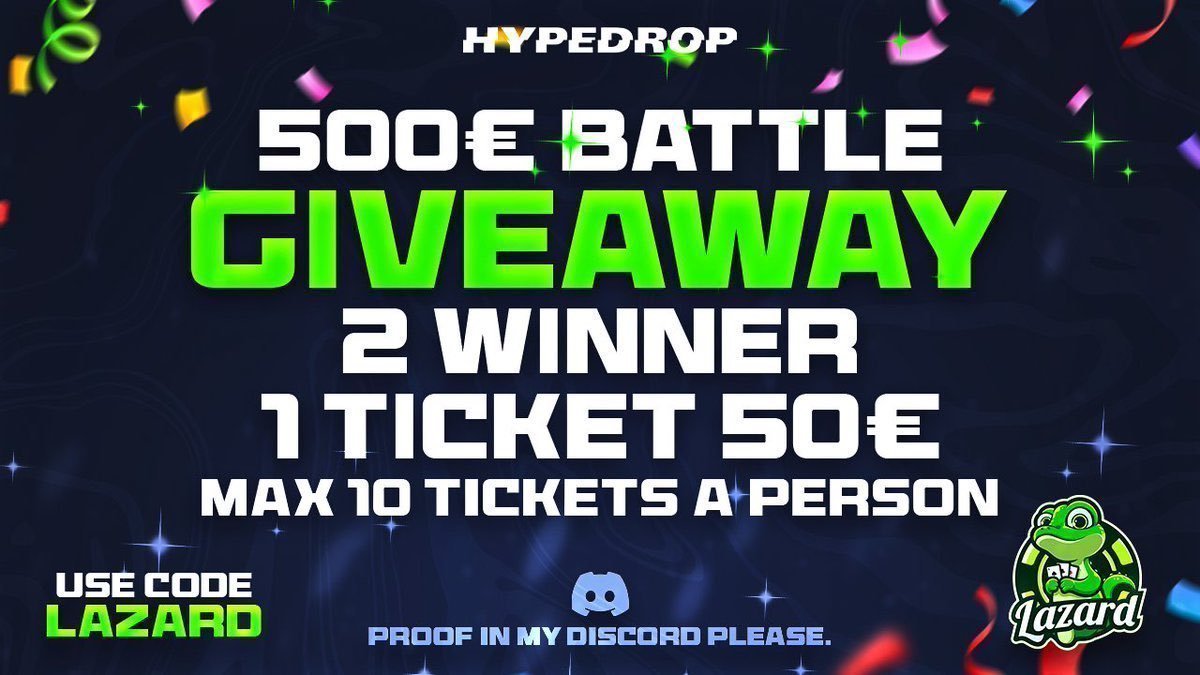 💰500 EURO HYPEDROP GIVEAWAY!
✅RT + TAG 1 (Random RT 20)
🎟️1 ticket €50 max 10 for this giveaway!
🦎2500€ leaderboard + 5% Lossback and deposit bonus!
lazardbonus.com/leaderboard/hy…
🚨Post proof in discord
⌛️Rolling 21 oktober on kick!
#hypedrop #giveaway #leaderboard #GiveawayAlert