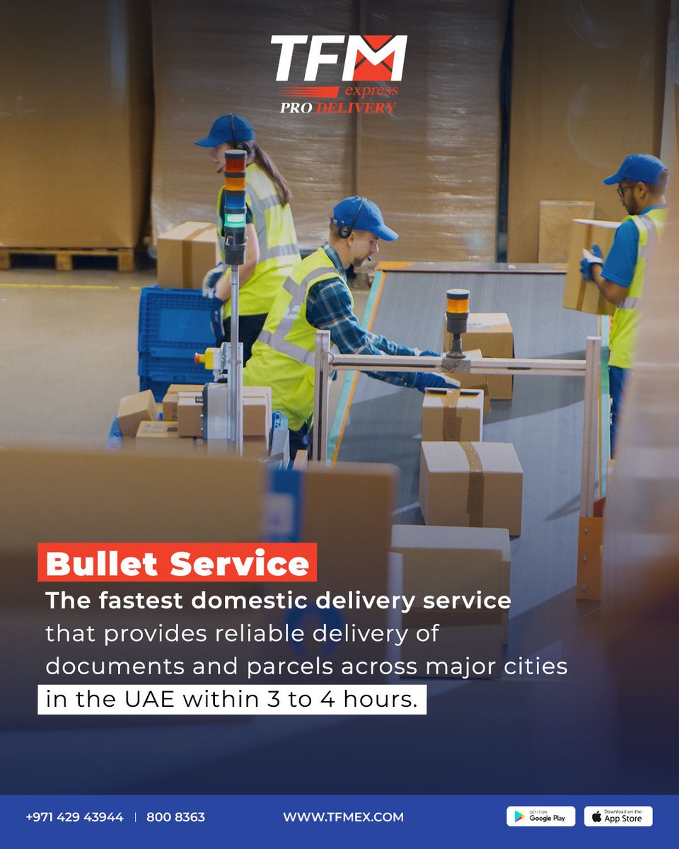 tfmexshipping's tweet photo. Need it there today? Our Bullet Service delivers documents and parcels across major UAE cities within just 3 to 4 hours — fast, reliable, and always on time.
#delivery #cashondelivery
#deliverypartner #shippingpartner #uaedelivery #internationaldelivery #dubai #tfm https://t.co/RNV1znTSnH