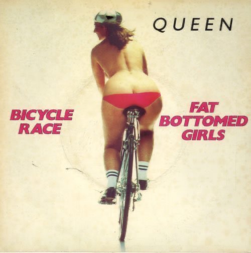 On this day in 1978, Queen release their Fat Bottomed Girls/Bicycle Race single, featuring a cover photo that combines imagery from both songs.