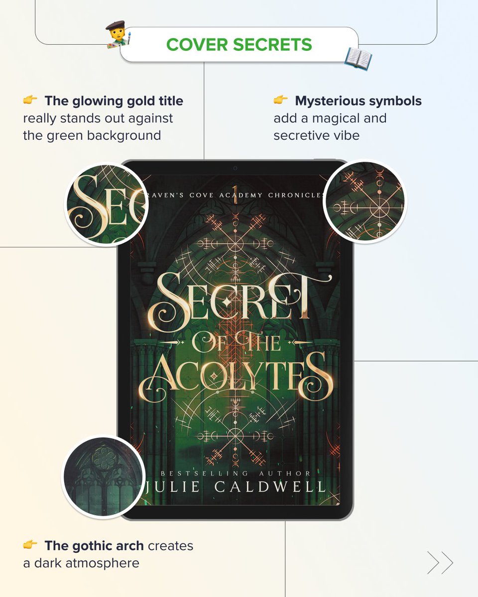 miblart's tweet image. We created this #bookcover for Secret of the Acolytes by Julie Caldwell. It’s a YA Dark Academia #fantasy that’s dripping with mystery, mayhem, and intrigue. Enjoy the #coverdesign in detail below!
