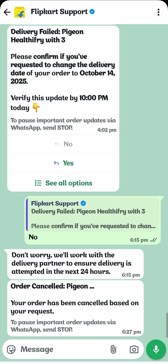 OM_8007's tweet photo. What ques u ask @flipkartsupport and how u proceed with response?

You can el the order without any confirmation?

Why ??@jagograhakjago https://t.co/VaJQPfPCy8