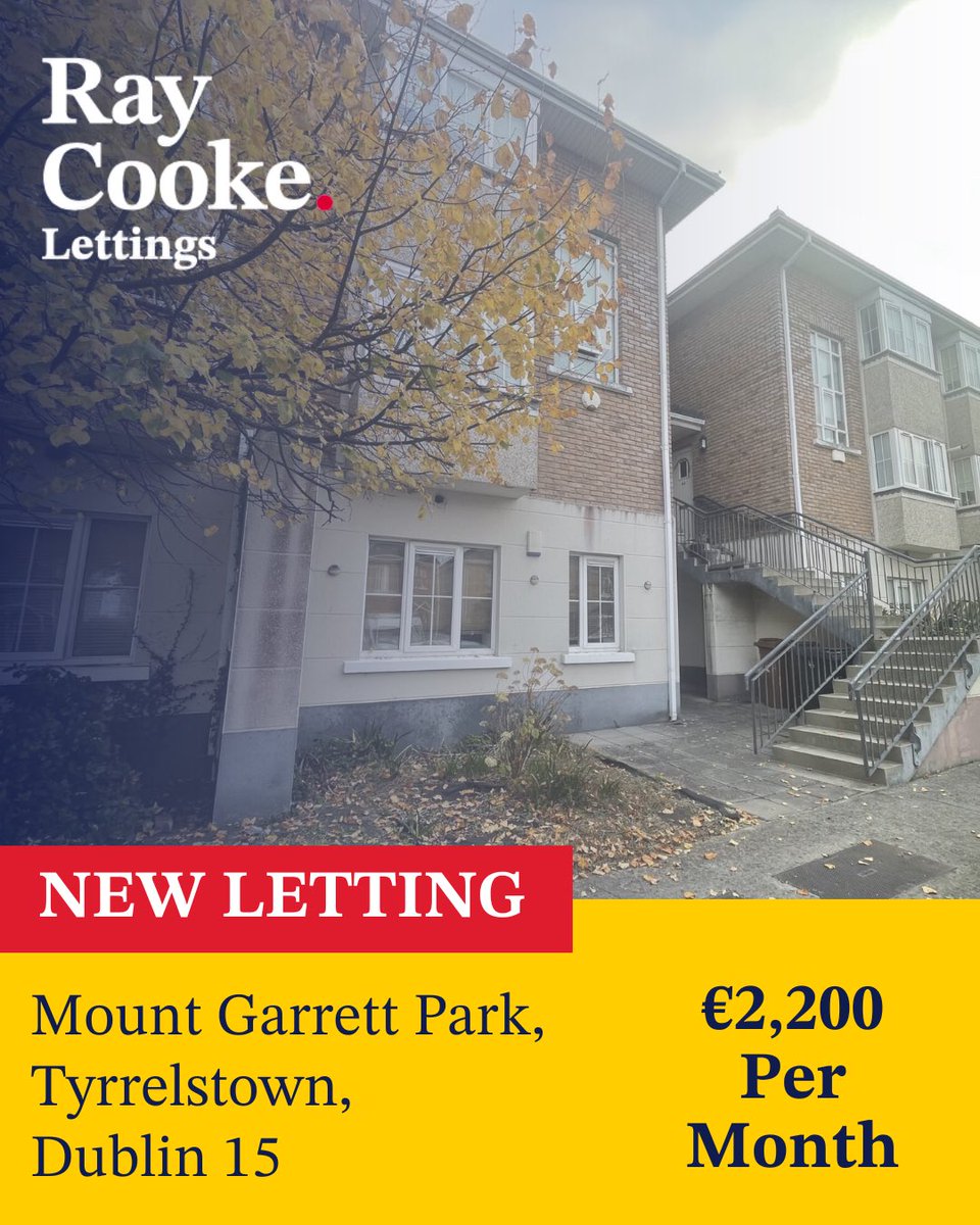 🏡⭐️ NEW LETTING - Mount Garrett Park, Tyrrelstown, Dublin 15 

We are delighted to present this beautiful 2 Bed / 2 Bath ground floor apartment to the rental market. 
📲 Get in touch today to arrange a viewing

#Dublin15 #RayCookeLettings #NewLetting #DublinRentals
#IrishLetting